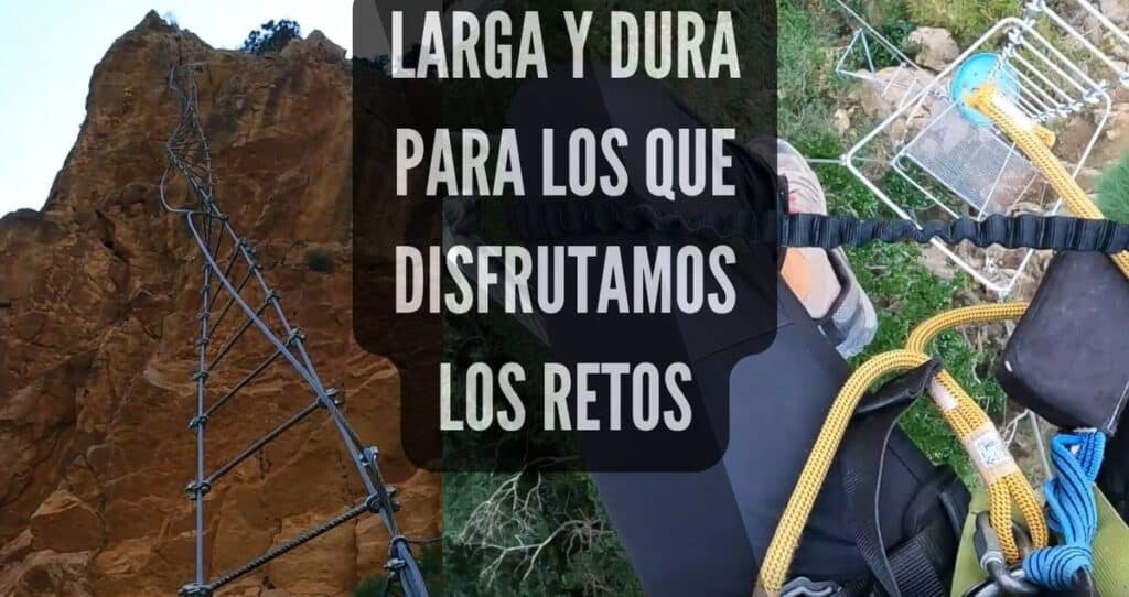 Via ferrata Lo Pas de la Savina K6+ en Estopinan del Castillo, Huesca: escalera colgante y anclaje del pendulo